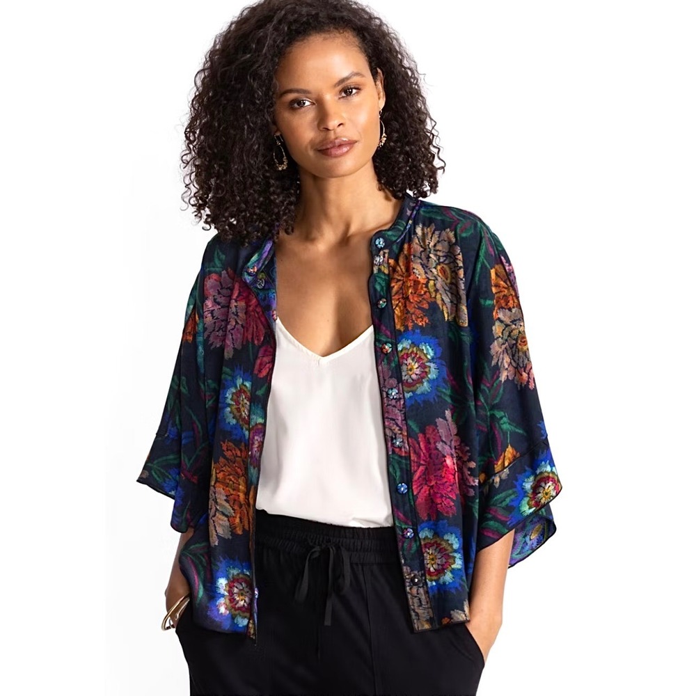 Johnny Was Reversible Flow Shrug Women XL Paisley Floral Boho Blouse - Picture 4 of 11